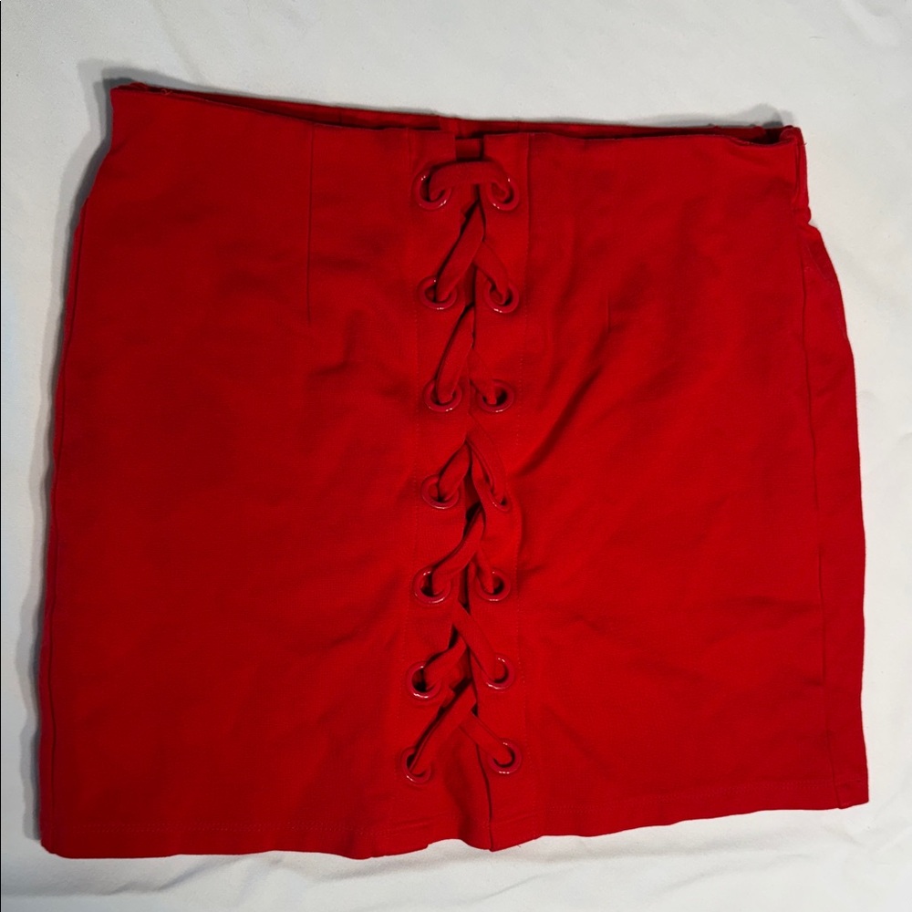 Fashion Nova Scarlet Lace-Up Mini Skirt